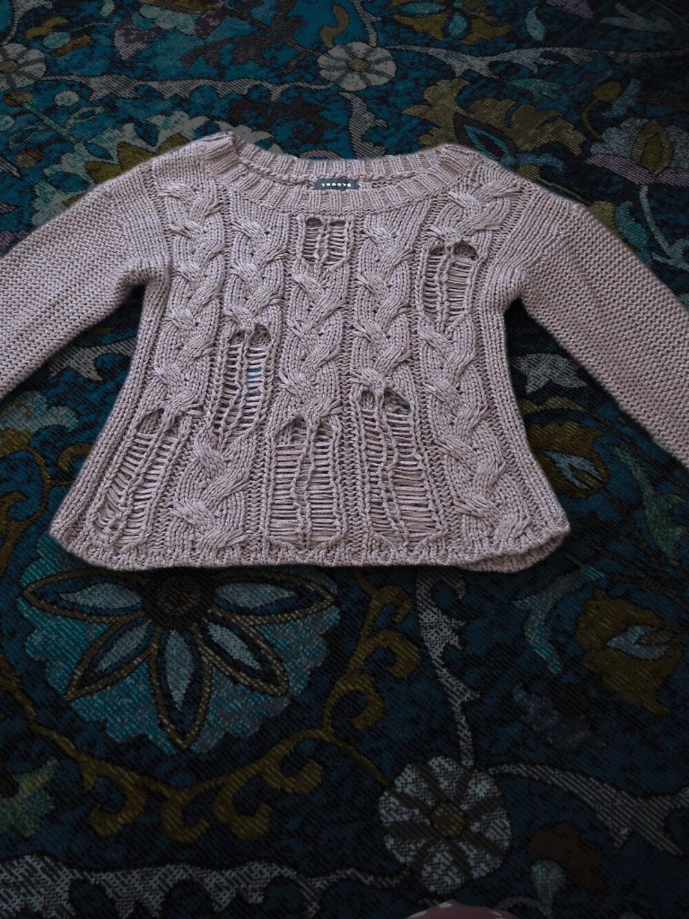 Trouvé Metallic Pewter Open-Knit Cable Mesh Sweater EUC Women's Medium